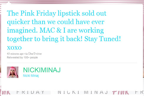  on a bright pink lipstick called Pink Friday that's completely sold out.