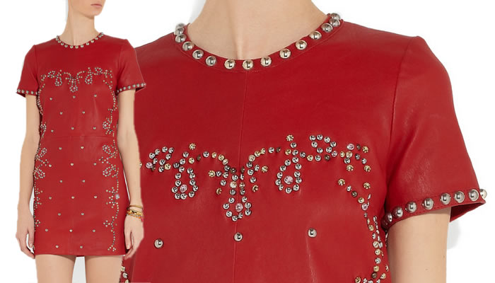 isabel-marant-studded-red-leather-dress